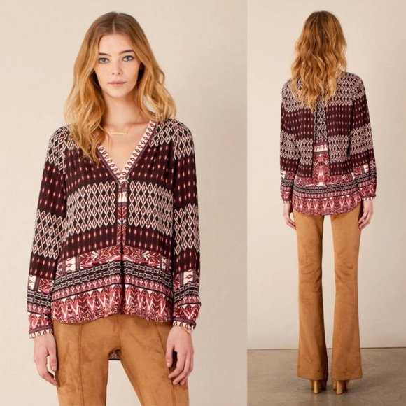 Hale Bob Tops - New Hale Bob Relaxed Fit Boho Print Hippie Blouse Top Long Sleeve Bohemian Shirt